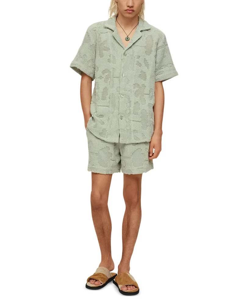 Galbanum Cuba Cotton Blend Crochet Camp Shirt