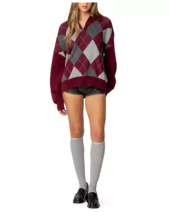 Argyle Oversized Polo Sweater