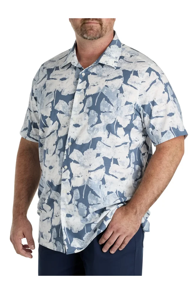Big & Tall Abstract Leaf Patterned Sport Shirt