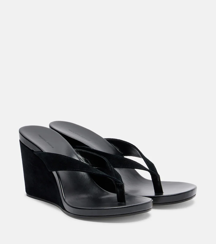 Suede Wedge Thong Sandals