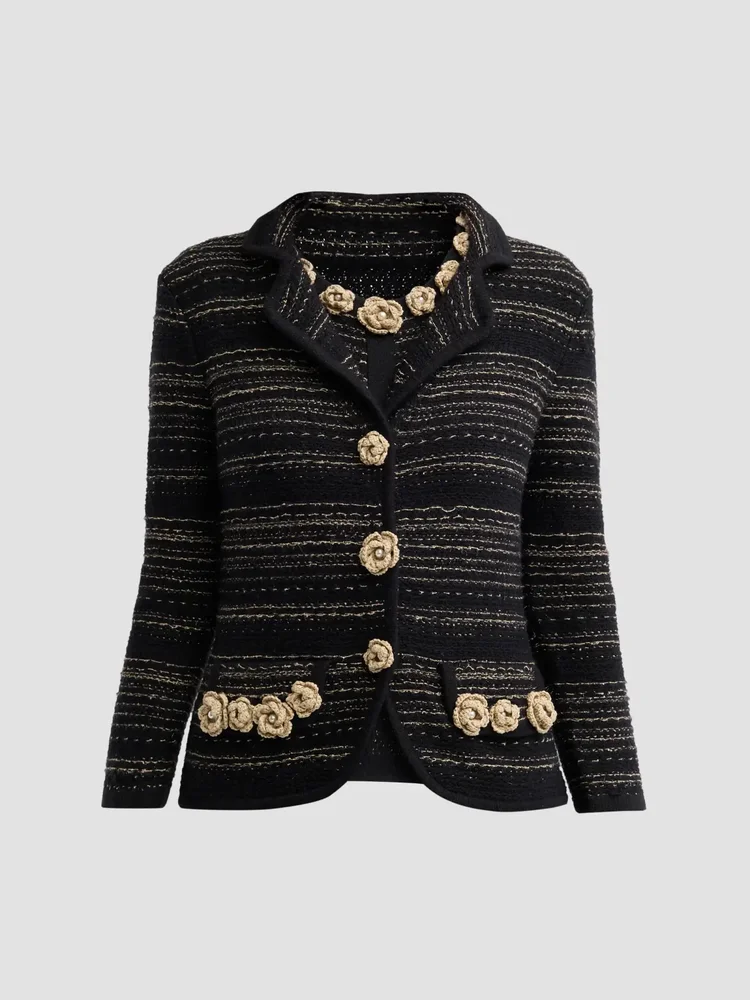 Striped Rosette-Appliqué Jacket