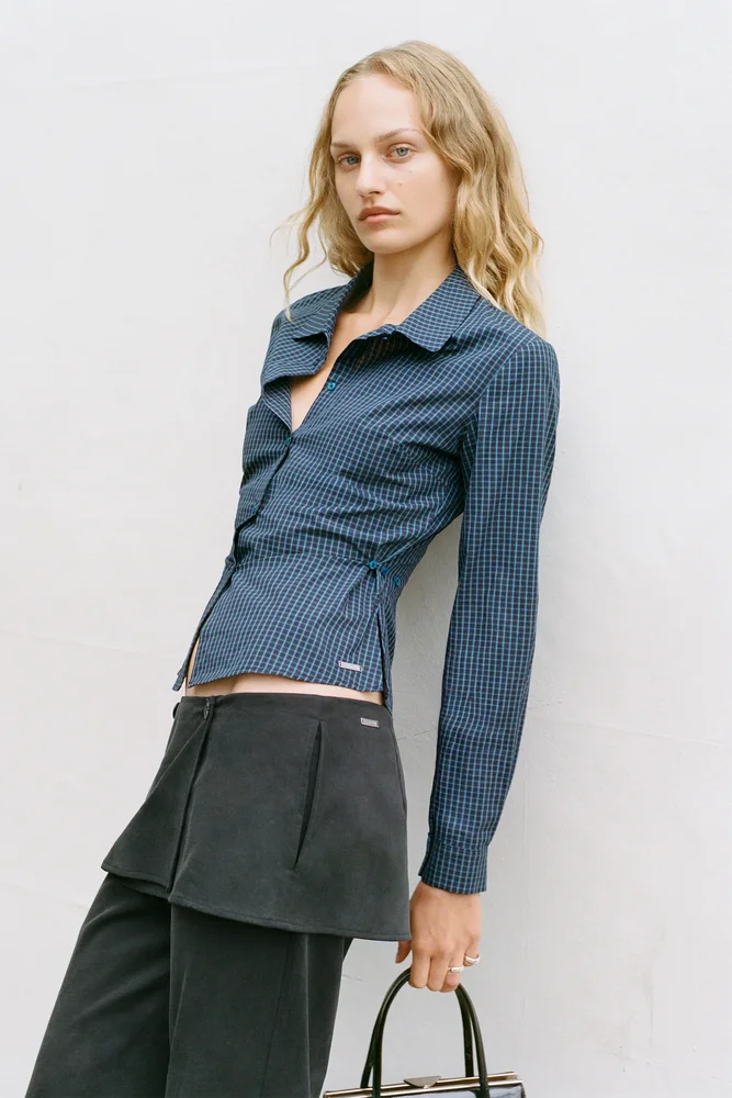 Gloria Cinch Shirt, Navy Check
