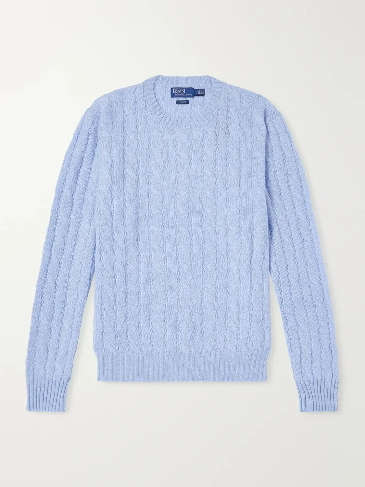 Logo-Embroidered Cable-Knit Cashmere Sweater