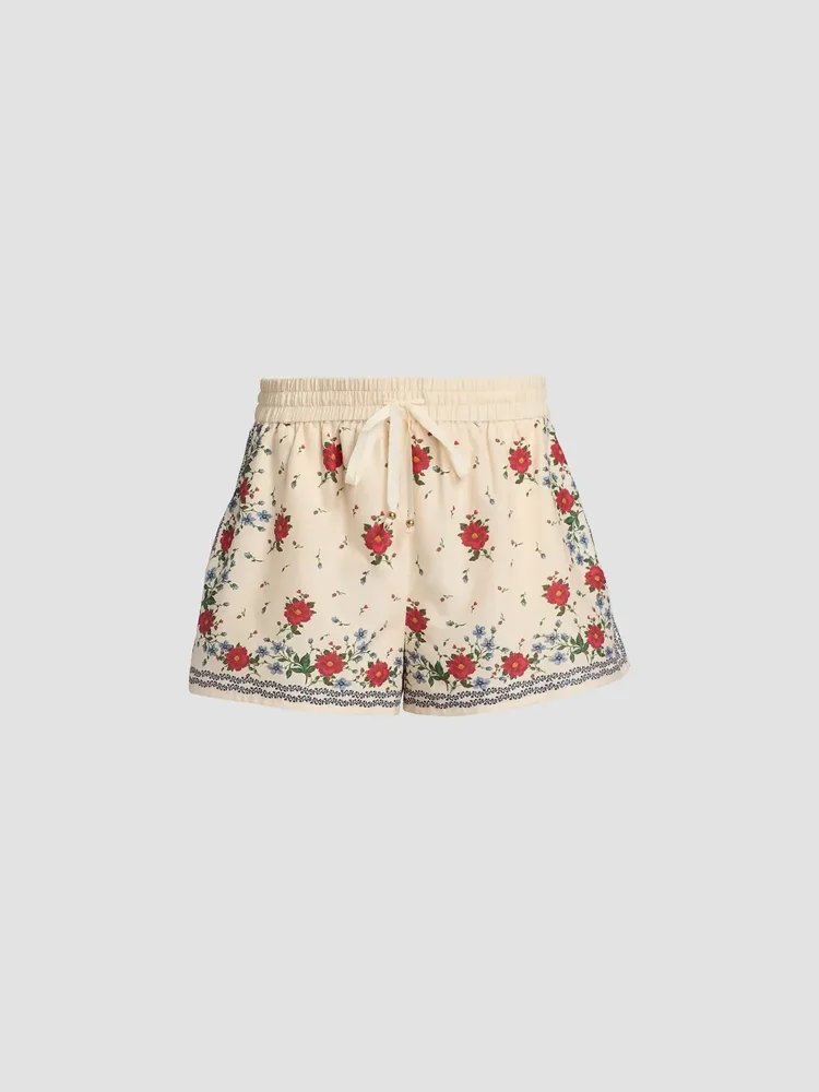 Oslo Floral Cotton-Silk Drawstring Shorts