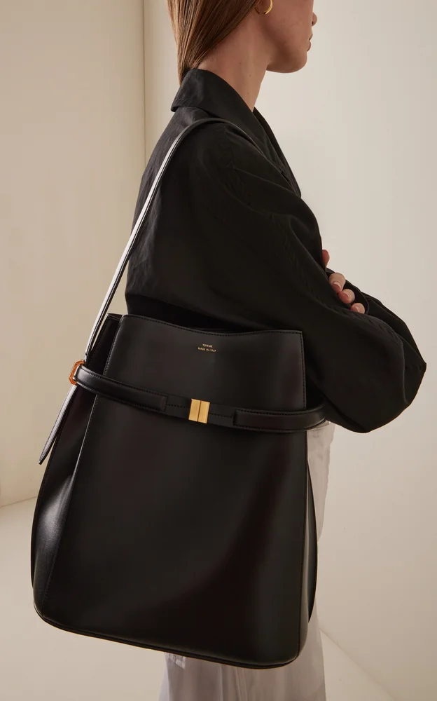 Belted Leather Bucket Bag