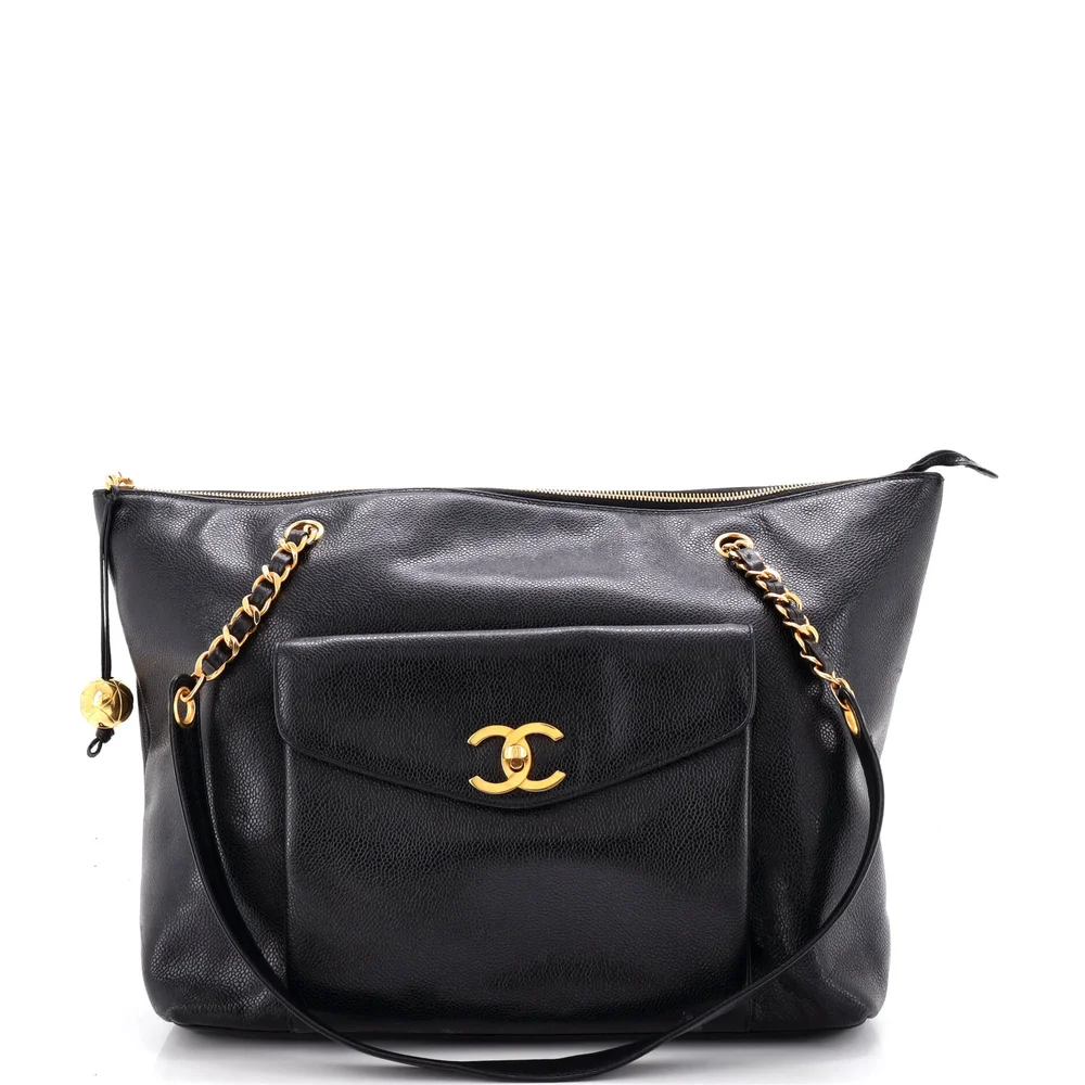Vintage Front Pocket Tote Caviar Medium