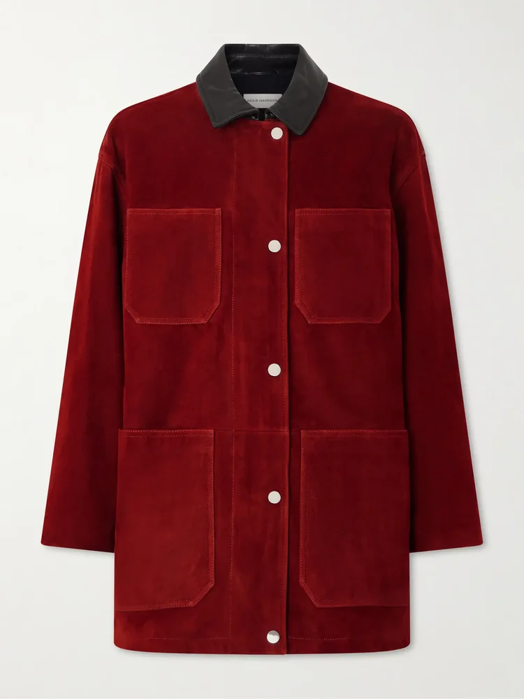 Barn leather-trimmed suede jacket