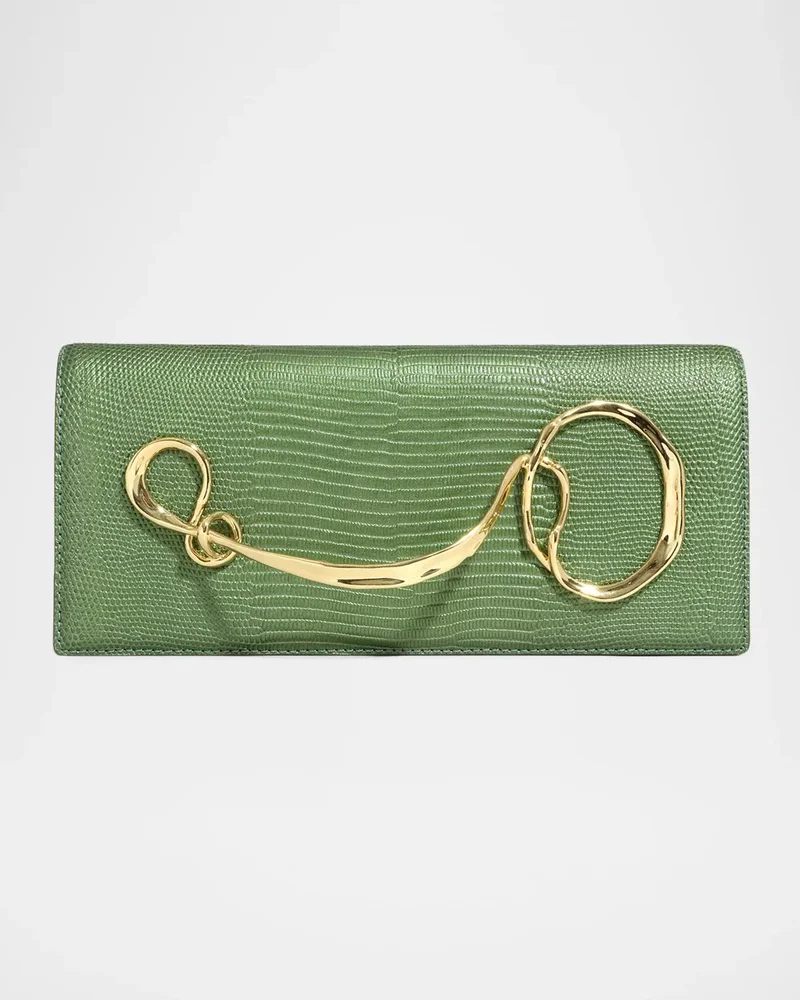 Twisted Metal Lizard-Embossed Clutch Bag