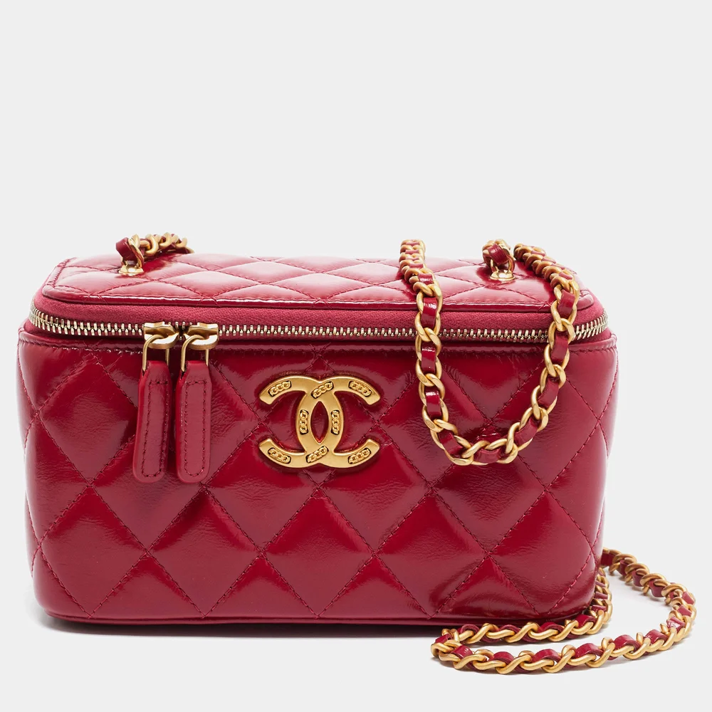 Chanel Vanity Case Chain Fuchsia Quilted Leather Shoulder Bag