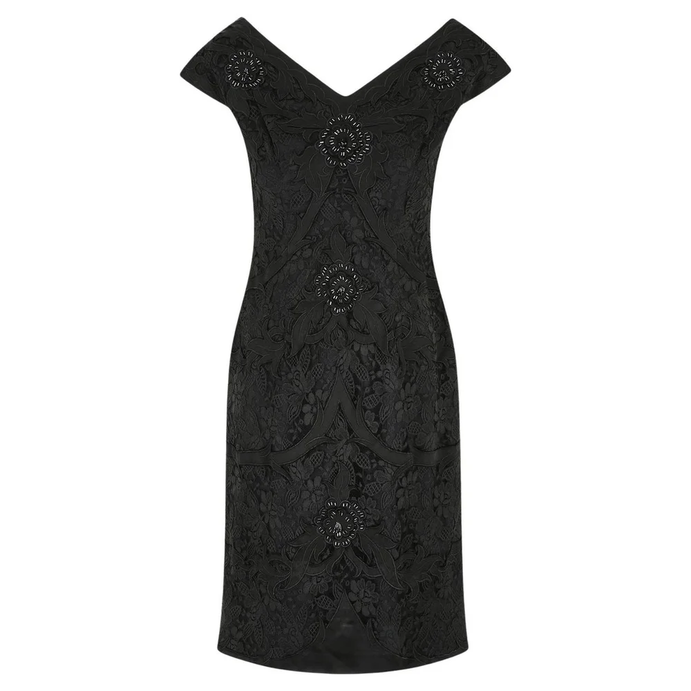 1950s Bramel Model Lace and Beaded Black Sheath Dress