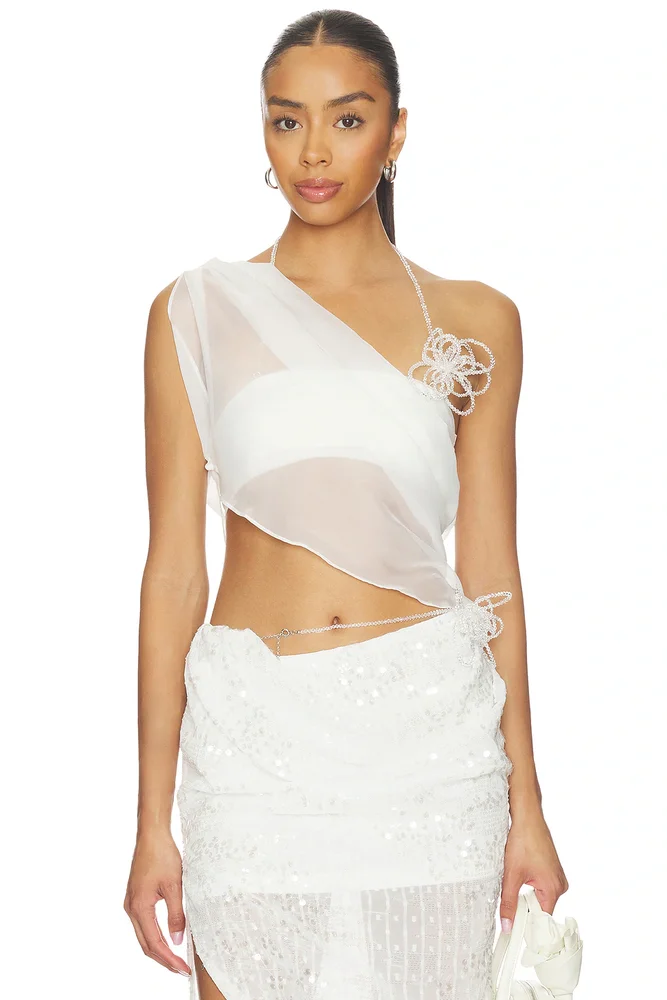 Asymmetric Beaded Chiffon Top