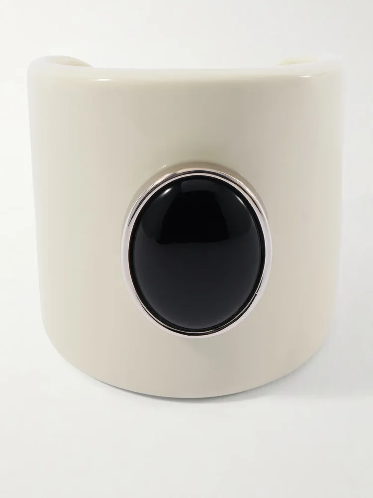 Nera rhodium-plated, resin and onyx cuff