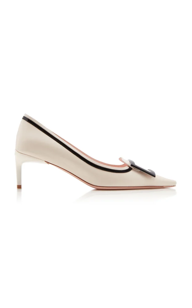 Decollete Patent-Trimmed Leather Pumps