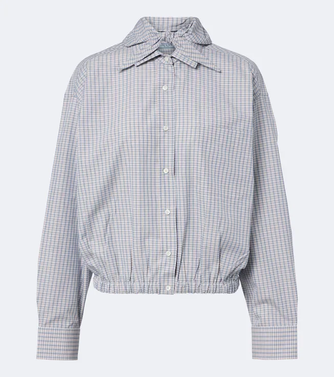 Bow-detail checked cotton blouse