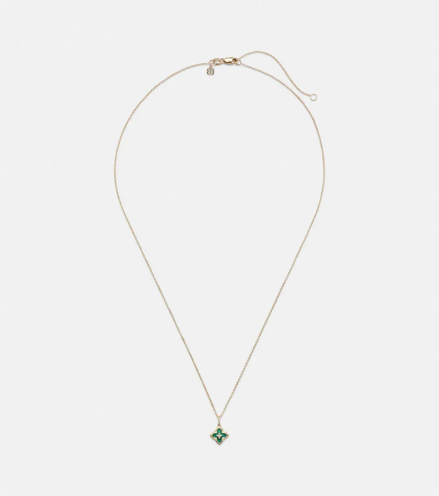 Mini Moroccan 14kt gold necklace with enamel and diamond
