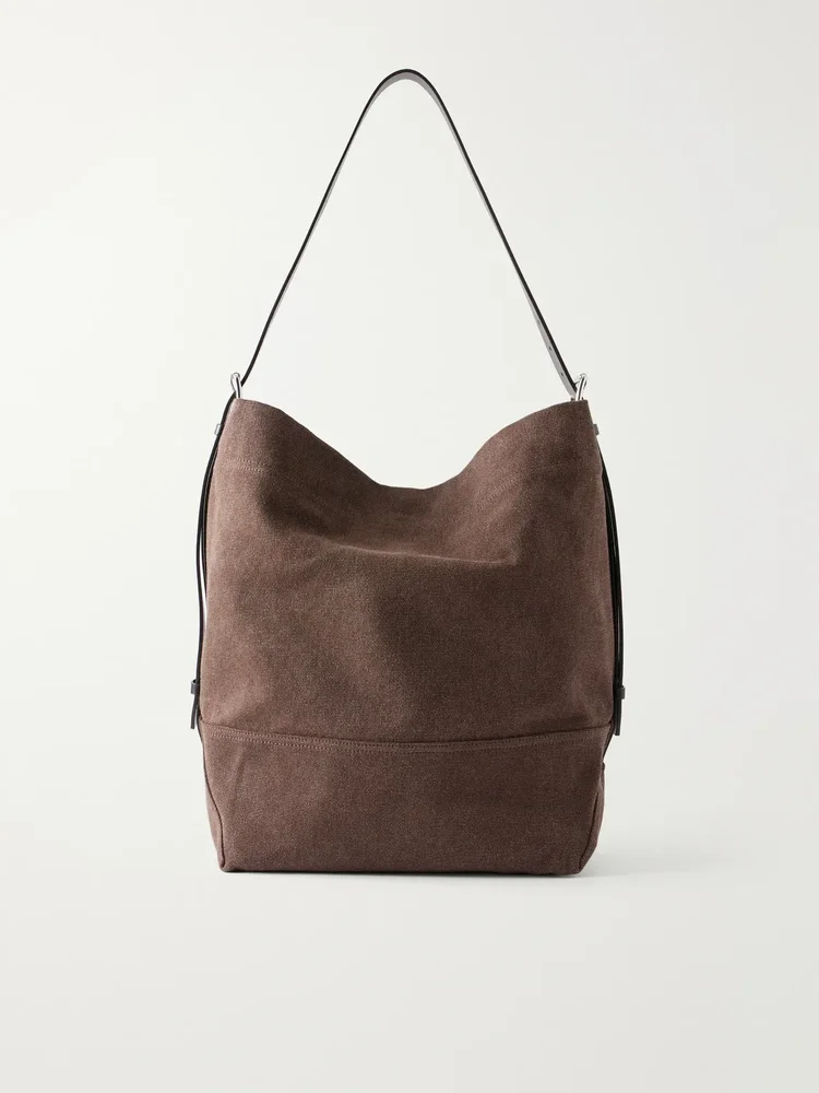 Leather-Trimmed Canvas Tote Bag