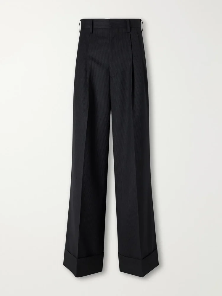 Pinstriped wool-blend wide-leg pants