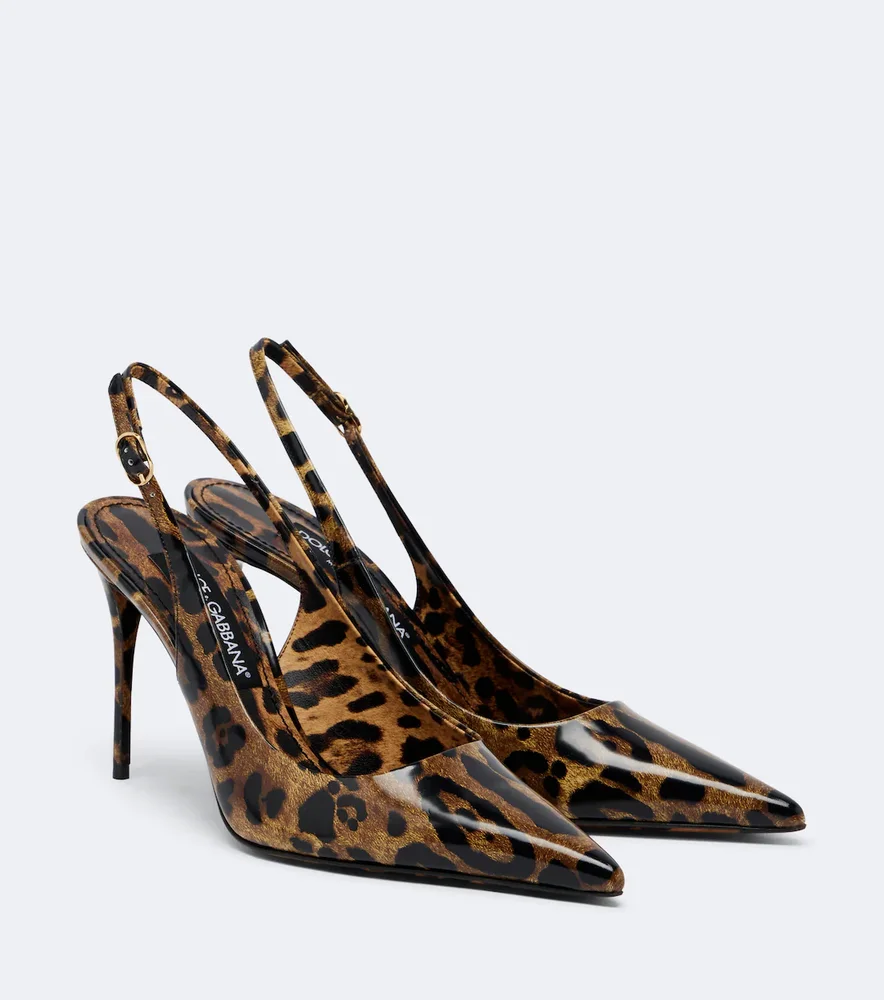 Lollo leopard-print leather slingback pumps