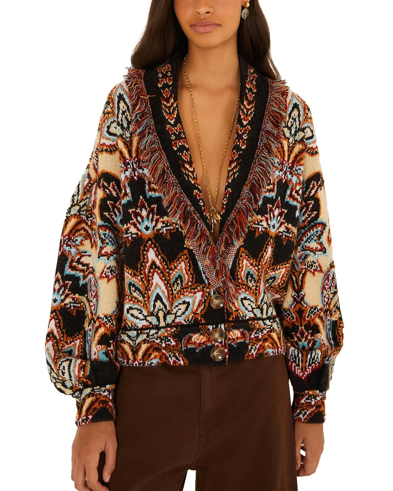 Tapestry Dream Knit Fringe Cardigan