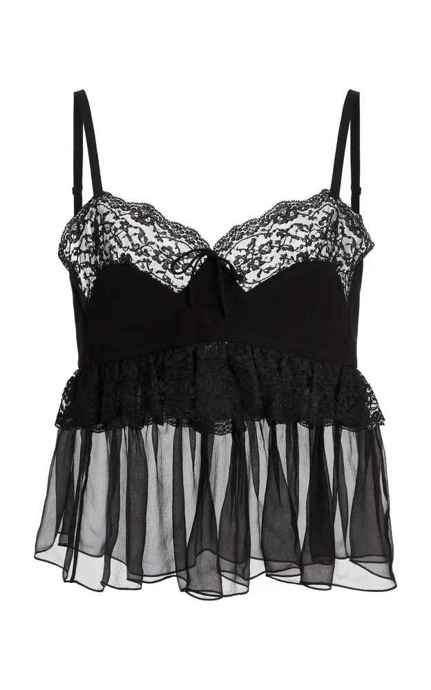 Lace-Trimmed Silk Crepe De Chine Tank Top