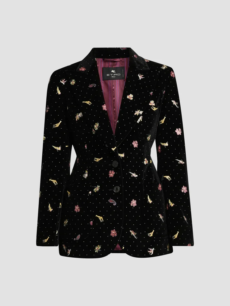 Embroidered Velvet Cotton-Blend Blazer