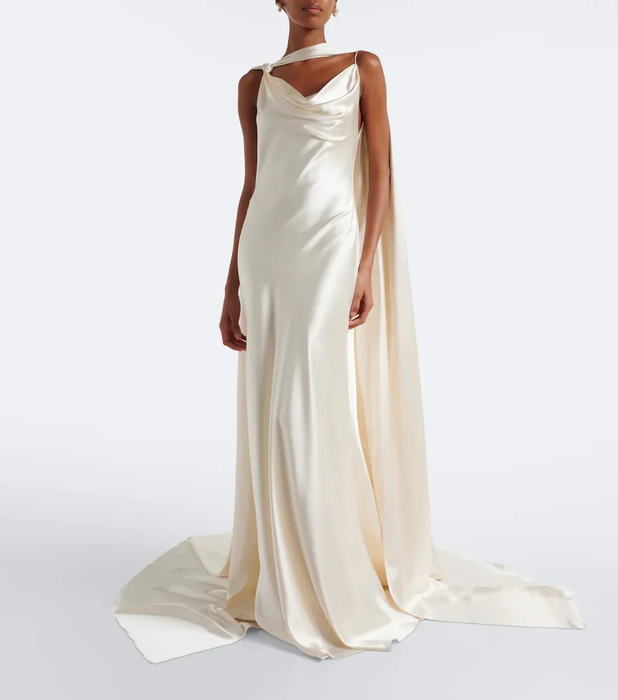 Bridal Aiden scarf-detail silk satin gown