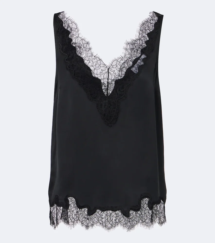 Lace-trimmed silk satin top