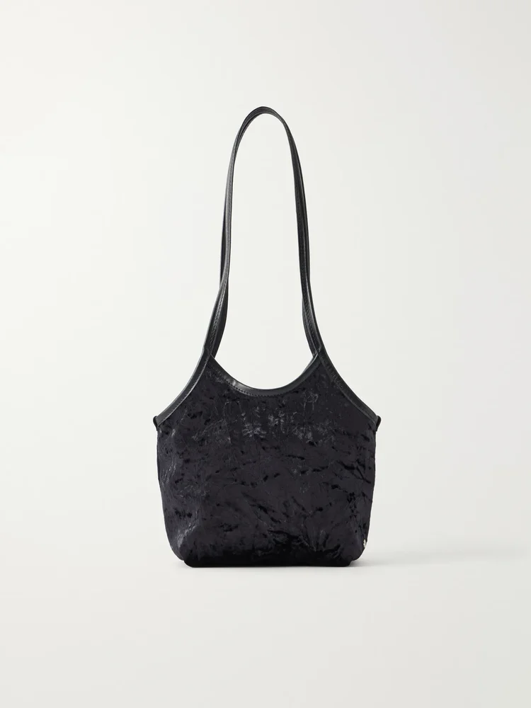 Cami small leather-trimmed velvet shoulder bag