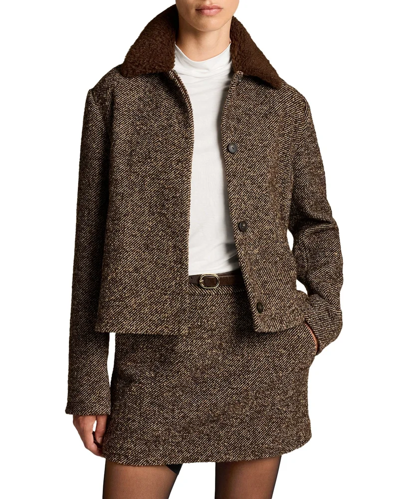 Contrast Collar Bouclé Jacket