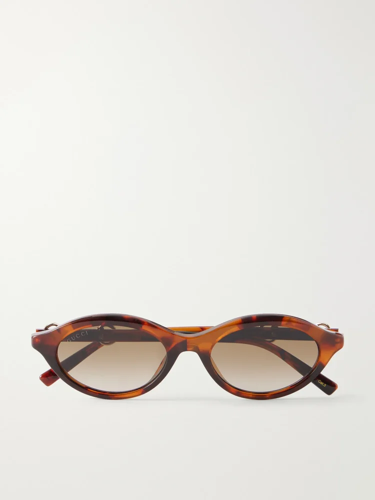 Horsebit-embellished round-frame recycled tortoiseshell-acetate sunglasses