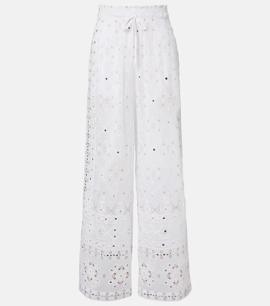 Embellished cotton wide-leg pants