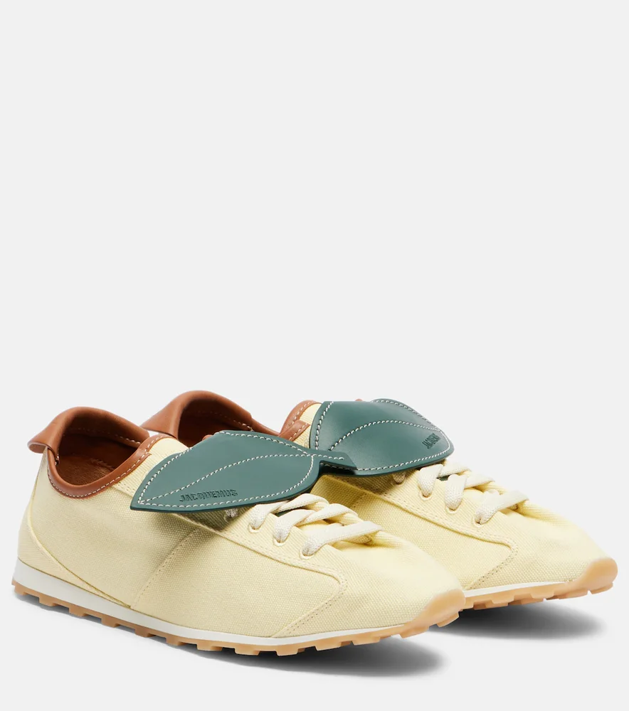 Tennis leather-trimmed canvas sneakers