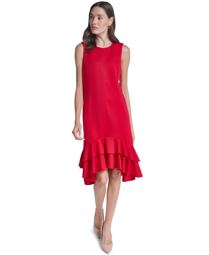 Sleeveless Double-Ruffle Midi Dress