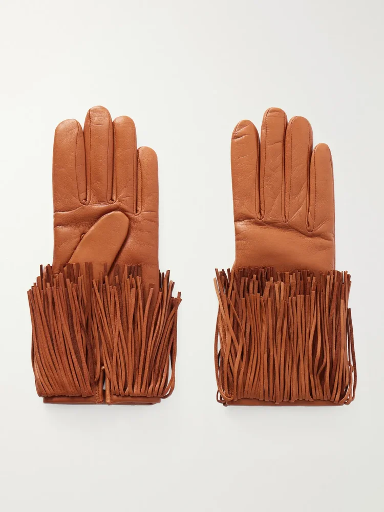 Lena fringe-trimmed leather gloves