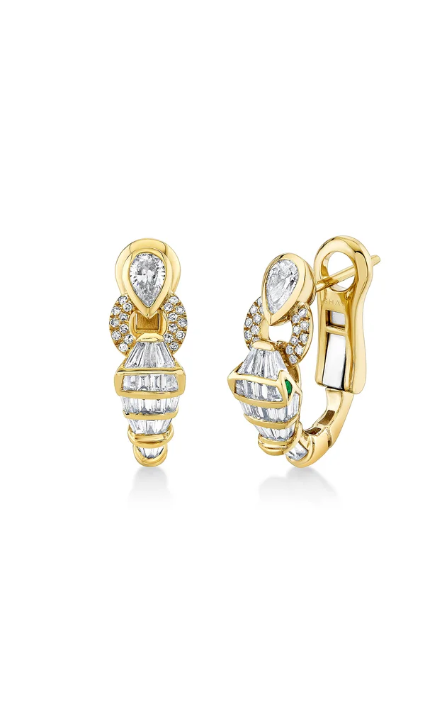 Serpentine 18K Yellow Gold Diamond Huggies