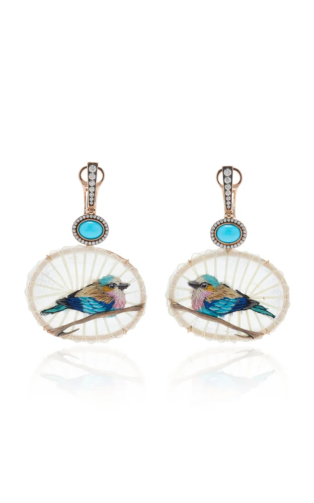 Embroidered Woven Horse Mane Bird Earrings