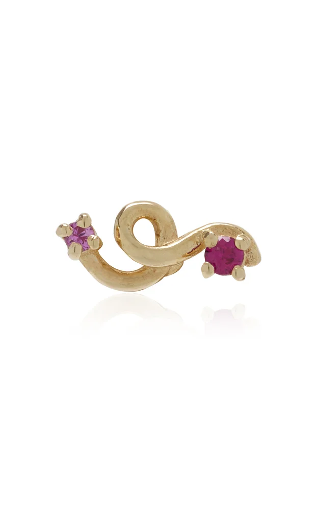 Mini Loop 9K Yellow Gold Ruby, Sapphire Single Earring