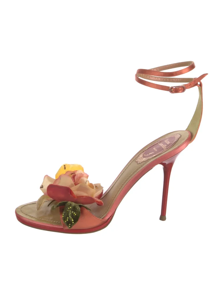 Satin Floral Print Slingback Sandals