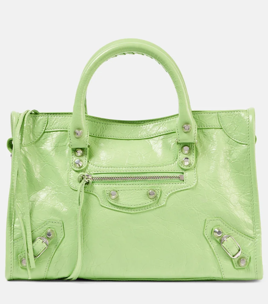 Le City Small leather top-handle bag in green