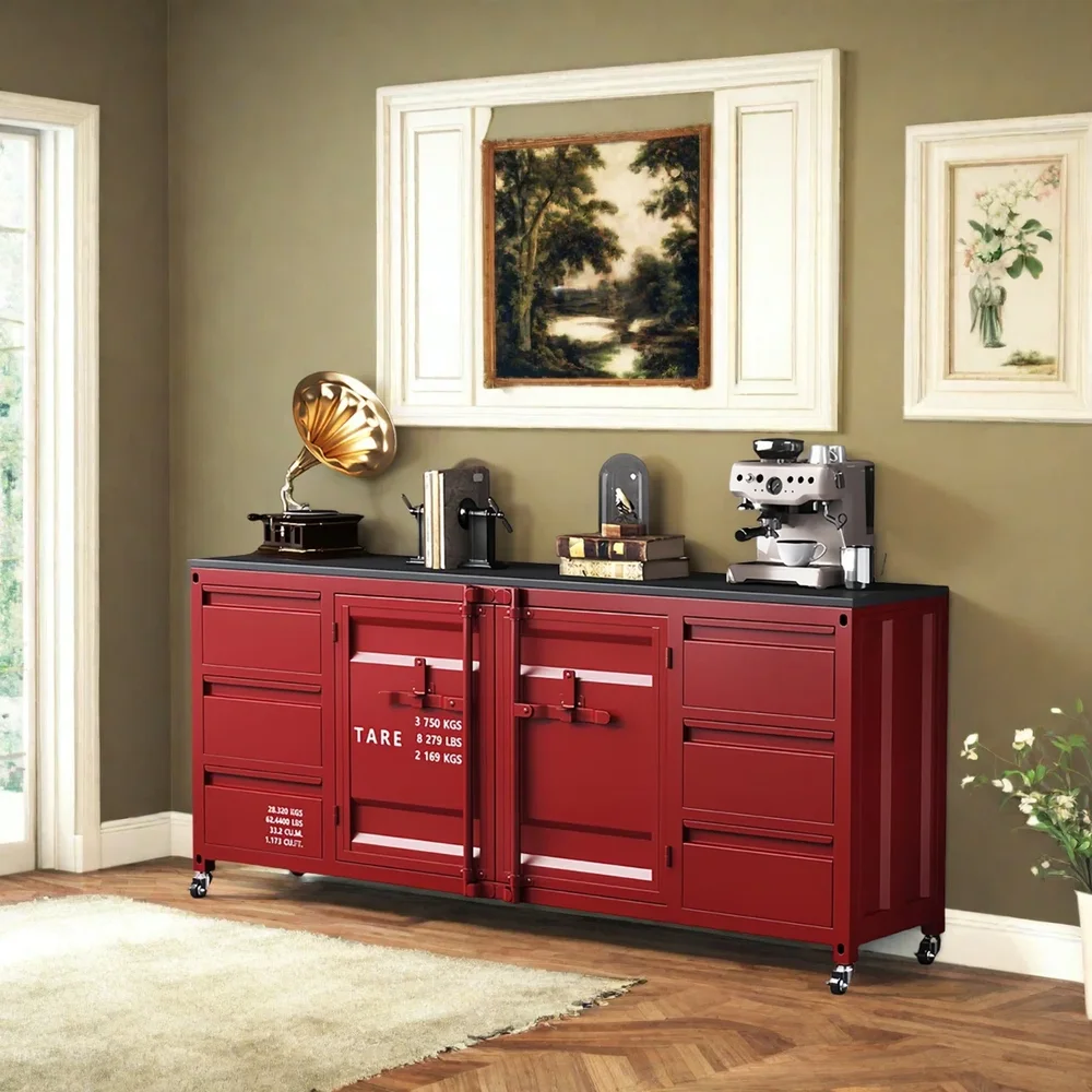 Industrial Style Vintage Container Cabinet, Red