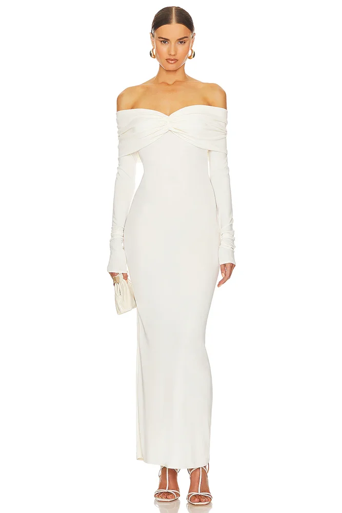 Matte Jersey Off Shoulder Maxi Dress