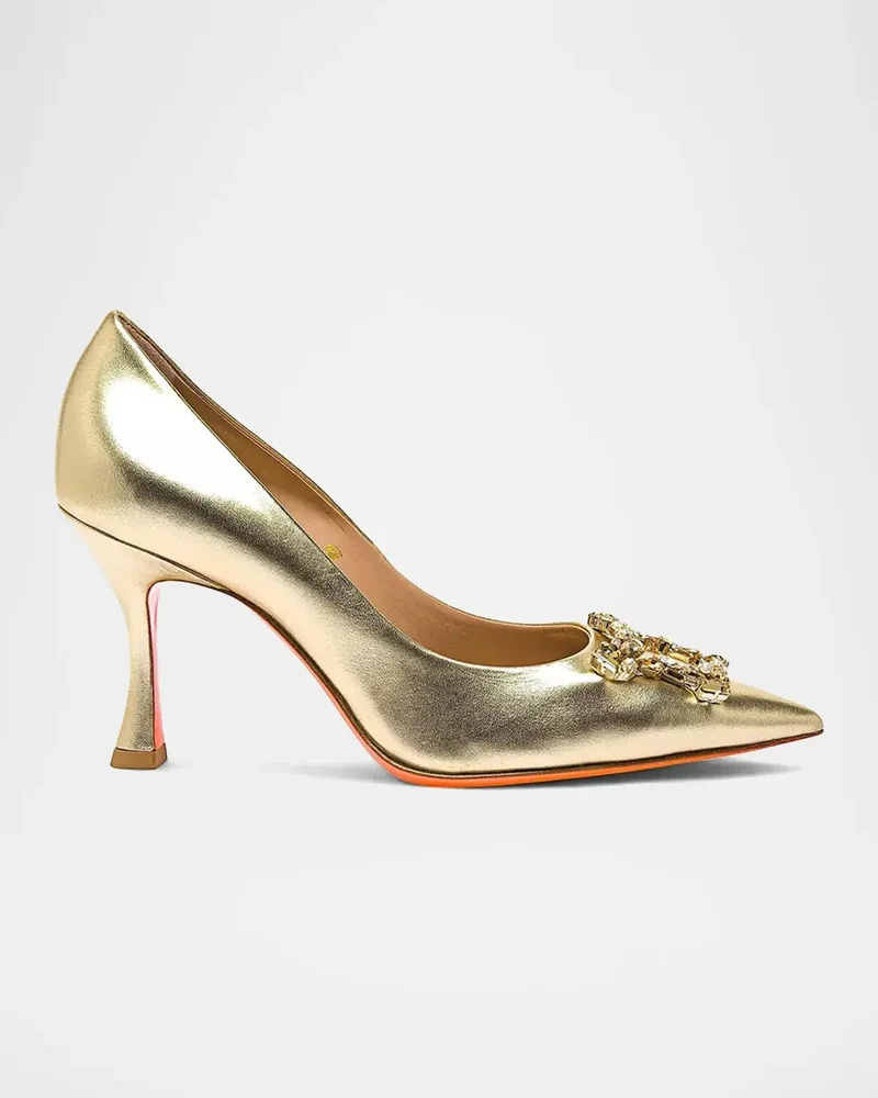 Embellished 85MM Metallic Leather Pumps