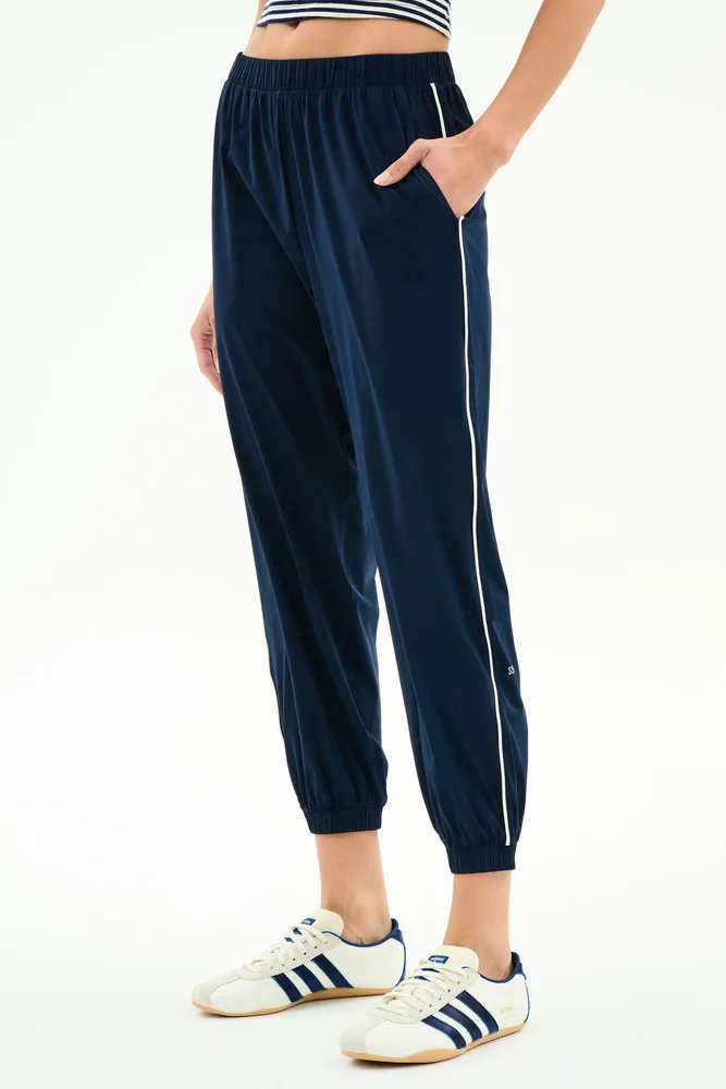 Megan Woven Nylon Jogger w/ Piping - Indigo/Creme