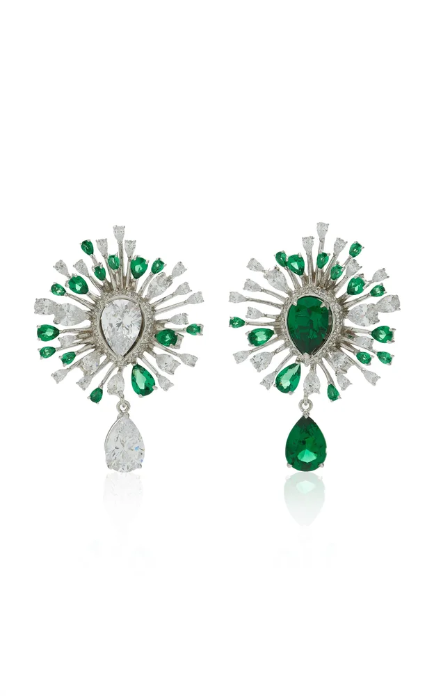 Mycelia Rhodium Vermeil Emerald and Diamond Earrings