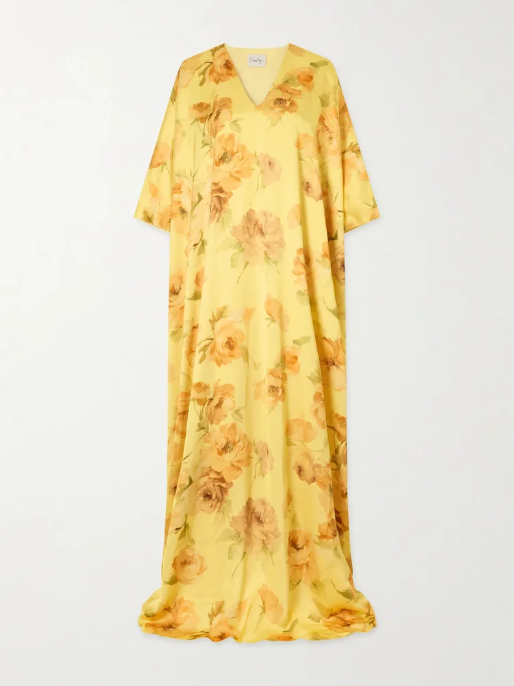 Floral-print satin gown