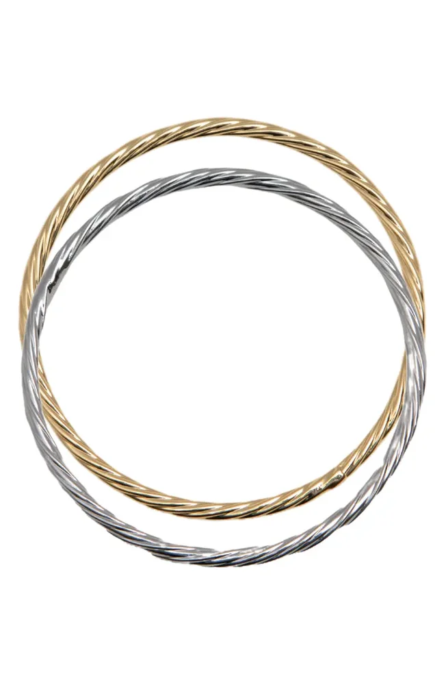 Sterling Silver Two-Tone Twisted Bangle Set