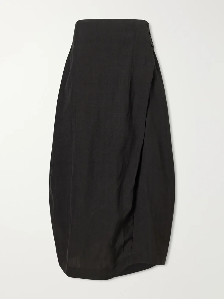 Pleated woven midi skirt