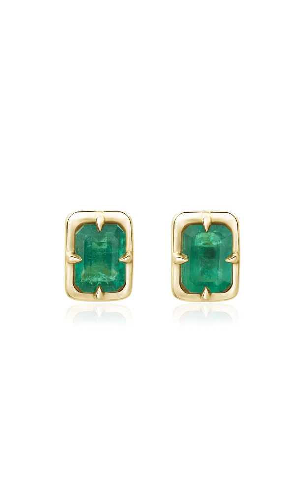 18K Yellow Gold Emerald Compass Stud Earrings