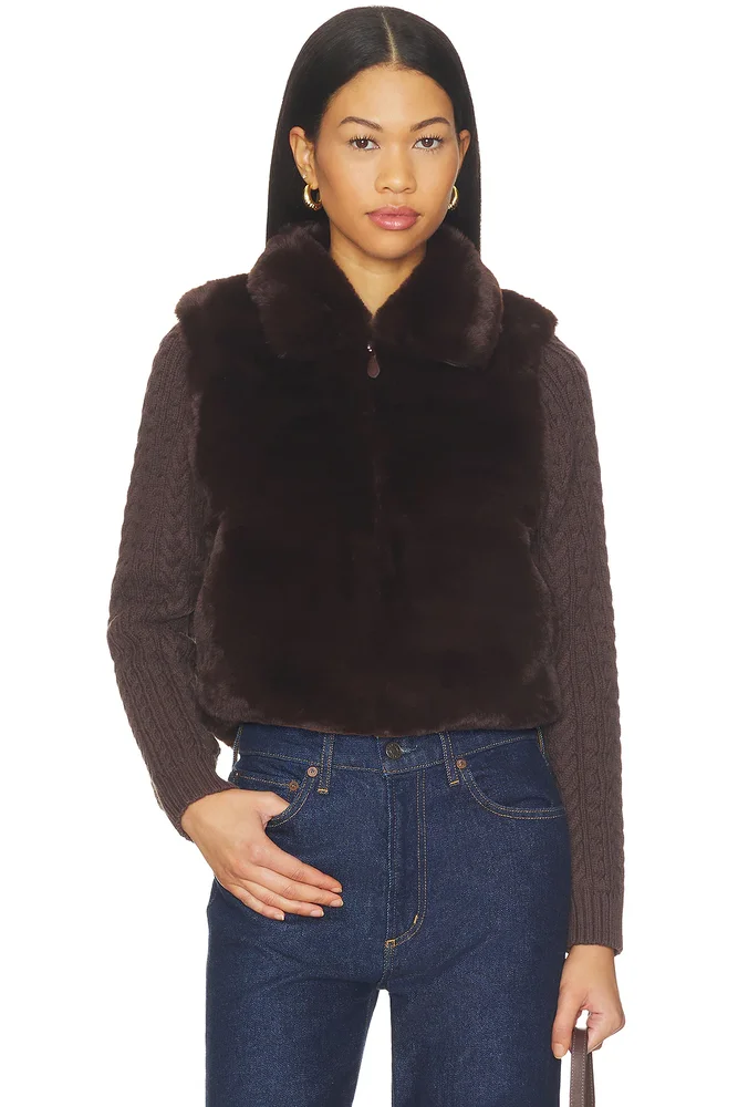 Maia Cropped Fur Cabled Sleeves Sweater