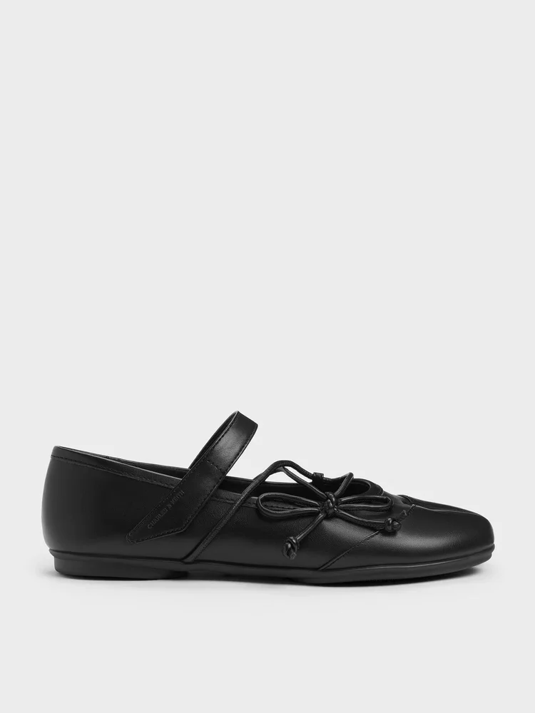 Aether Lace-Up Split-Toe Mary Jane Flats, Black